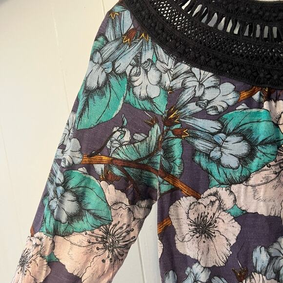 Anthropologie meadow rue boho knit crochet neck Flowy floral blouse size medium - Picture 4 of 7